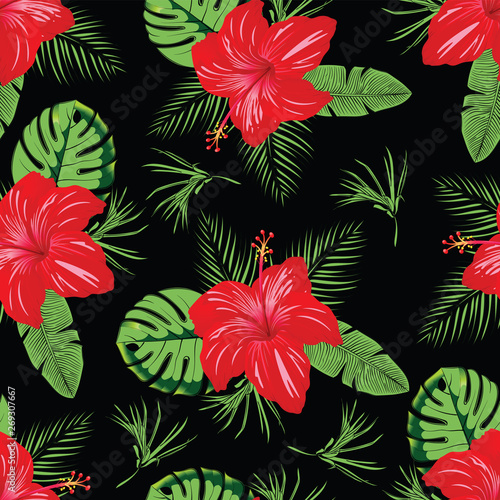 Tropical beautiful flower with leave seamless pattern