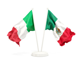 Wall Mural - Two waving flags of Italy and mexico isolated on white