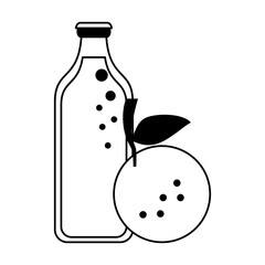 Canvas Print - Orange juice bottle and fruit cartoon in black and white