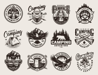 Poster - Vintage monochrome summer adventure logos