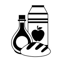 Sticker - Apple juice box and bread with orange juice in black and white