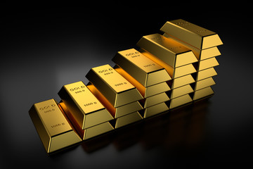 Gold bars stacked. 3D rendering.