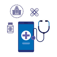 Canvas Print - smartphone with medical cross and telemedicine icons