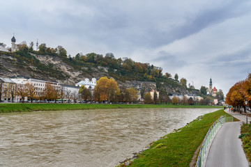 Wall Mural - View of Salzburg from Makartsteg bridge. Austria