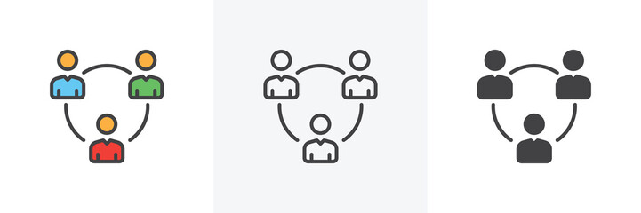 teamwork icon. line, glyph and filled outline colorful version, office people, team outline and fill