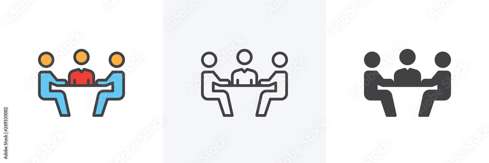 Business meeting icon. Line, glyph and filled outline colorful version, business conference outline and filled vector sign. Symbol, logo illustration. Different style icons set. Vector graphics - obrazy, fototapety, plakaty 