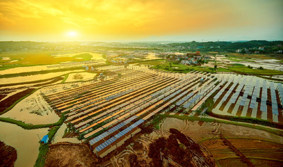 Fishing light complementary solar photovoltaic panel in aerial photography