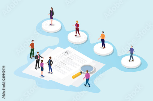 Fotografía recruitment or recruiting process concept with team select people candidate with