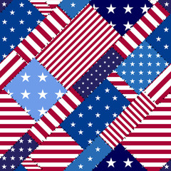 Fototapete - Seamless vector image. Imitation of a patchwork of a USA flag patterns.