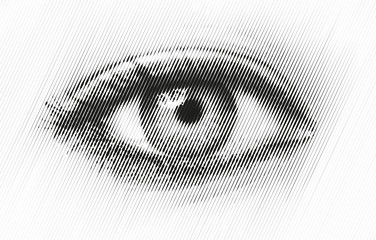 the human eye, a drawing in a modern halftone style. flat vector illustration isolated on white back