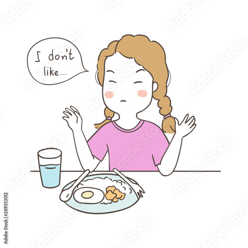 Draw A Girl Boring Don T Want To Eat Food Stock Vector Adobe Stock