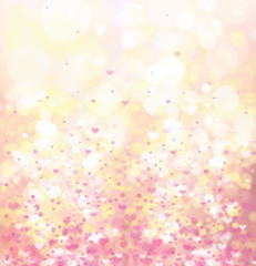 Wall Mural - vector pink bokeh background with hearts.