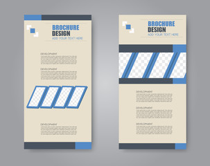 Flyer template. Vectical banner design. Modern abstract two side narrow brochure background. Vector illustration. Blue and grey color.