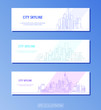 © Oleksandr - Set of banners. Continuous line drawing of city skyline. Editable masks. Template for your design works. Vector illustration.