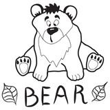 Fototapeta Dinusie - Cartoon doodle illustration of cute sitting bear for coloring book, t-shirt print design, greeting card