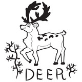 Fototapeta Dinusie - Cartoon doodle illustration of cute deer beats a hoof for coloring book, t-shirt print design, greeting card