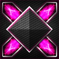 Wall Mural - black hexagon x frame on purple and white light.