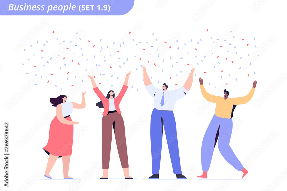 People celebrate success together. Business team have fun. Flat vector ...