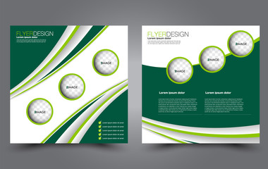 Square flyer design. A cover for brochure.  Website or advertisement banner template. Vector illustration. Green color.