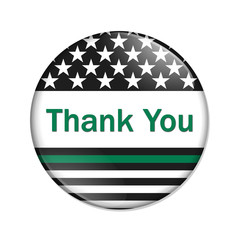 Thank you message on an American thin green line badge button