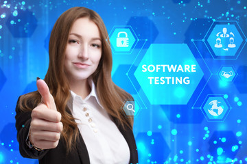 The concept of business, technology, the Internet and the network. A young entrepreneur working on a virtual screen of the future and sees the inscription: Software testing