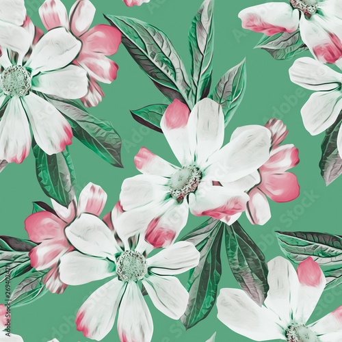 Cosmos flowers seamless pattern