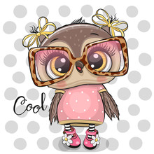 Cartoon Owl In Pink Glasses