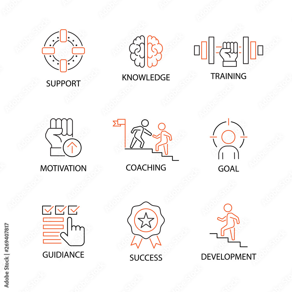 Modern Flat thin line Icon Set in Concept of Mentoring and Coaching ...