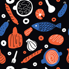 Wall Mural - Hand drawn vector seamless foodpattern in scandinavian style.