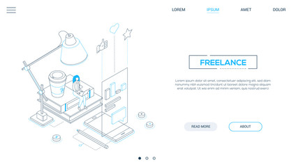 Wall Mural - Freelance worker - line design style isometric web banner