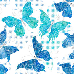 Sticker - Beautiful seamless pattern with abstract butterflies. Vector illustration. EPS 10