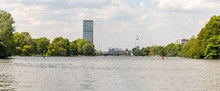 Panorama With Cityscape Of Berlin With Fersehturm, Skyscrapers And The River Spree