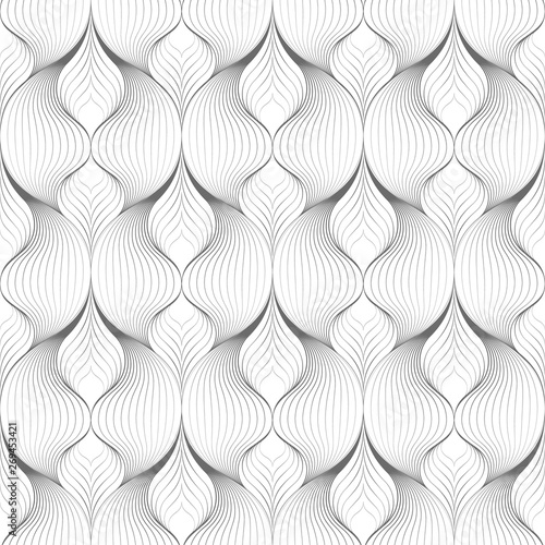 Abstract seamless pattern of wavy lines. Rounded geometric shapes.