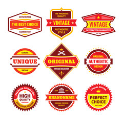 Wall Mural - Business badge vector set in retro design style. Abstract logo. Premium quality. Satisfaction guaranteed. Original, authentic, vintage, unique, exclusive design labels.