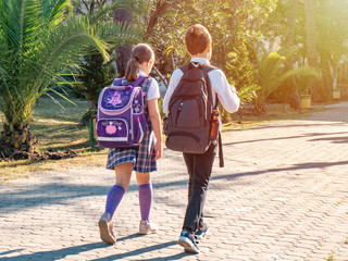 Group of kids going to school together, back to school