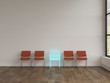 © Westend61 - D rendering, Hologram of chair in modern room with row of different chairs