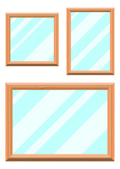 Wall Mural - Glass mirror with wooden frame vector design illustration isolated on white background