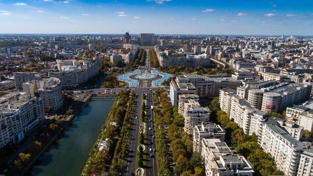 aerial footage of bucharest downtown