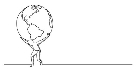 Canvas Print - continuous line drawing of man holding the world on his shoulders