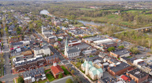 Beautiful Colorful Aerial Perspective Over Downtown Fredricksburg Virginia