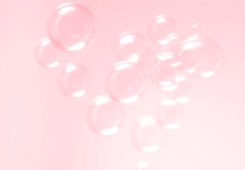 Abstract Background With Pink Bubbles Float In The Air.
