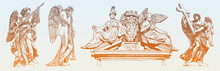 Set Of Original Sketch Digital Drawing Of Marble Statue