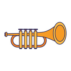 Sticker - Trumpet music instrument cartoon isolated blue lines