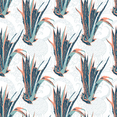 Sticker - seamless exotic tropic floral pattern, aloe flower