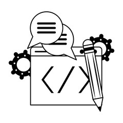 Software programming code symbols in black and white