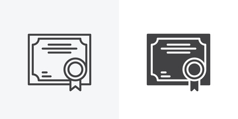 quality certificate icon. line and glyph version, business certificate outline and filled vector sig