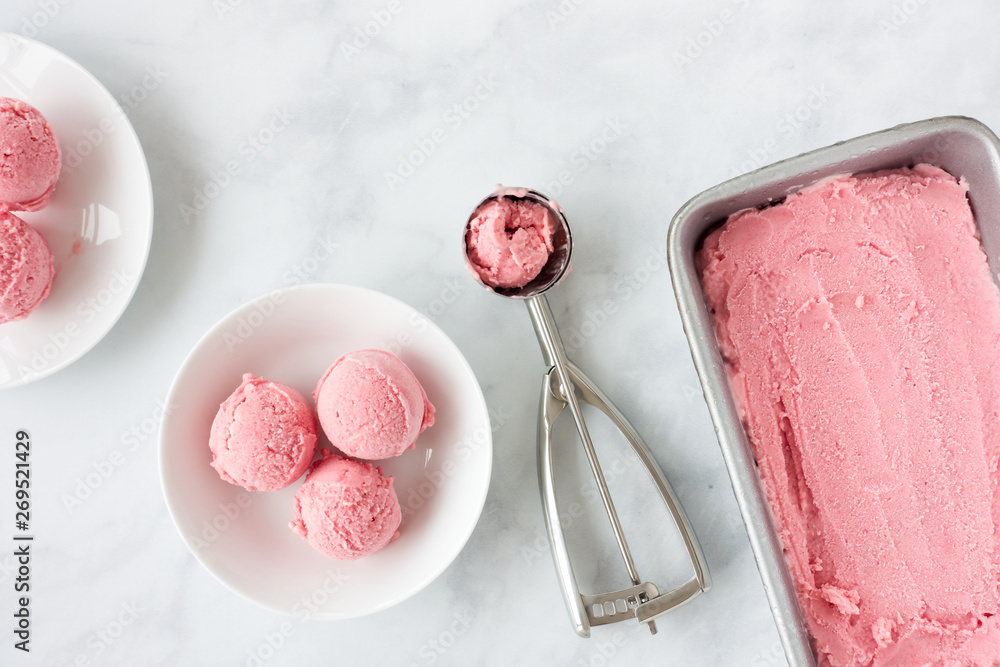 Homemade Pink Forced Rhubarb Ice Cream - obrazy, fototapety, plakaty 
