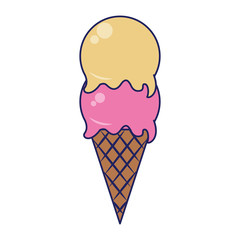 Poster - Ice cream cone with two scoops blue lines