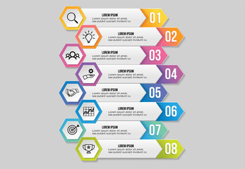 Wall Mural - Vector Infographic Design Template with Options Steps and Marketing Icons can be used for info graph, presentations, process, diagrams, annual reports, workflow layout