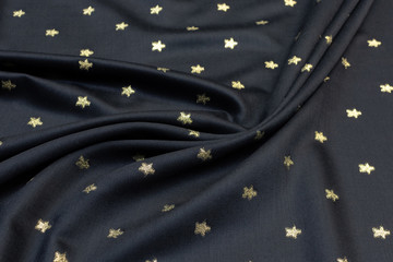 Wall Mural - Cotton fabric black color with gold stars